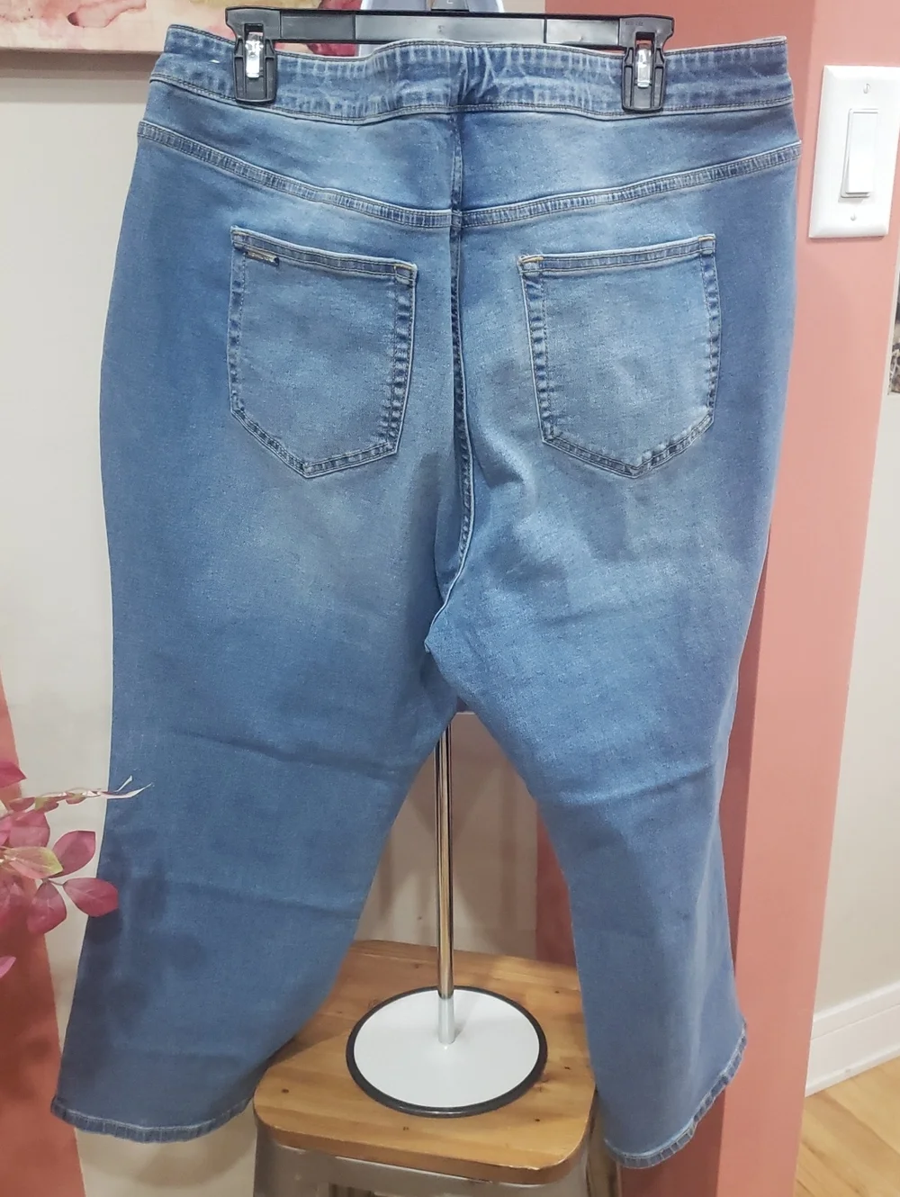 Michael Kors Light Blue Stretch Denim Boot Cut Jeans with Grommet Detail, 20W